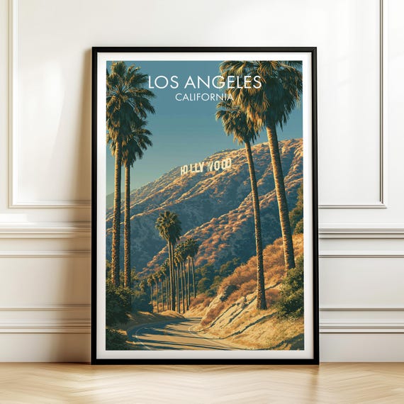 Hollywood Los Angeles California Poster Vintage Travel Wall Art Decor Usa Cityscape Print