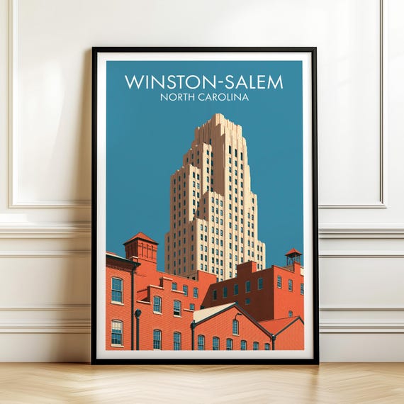 Winstonsalem North Carolina Poster Vintage Usa Cityscape Travel Wall Art American Landmark Print Americana Decor