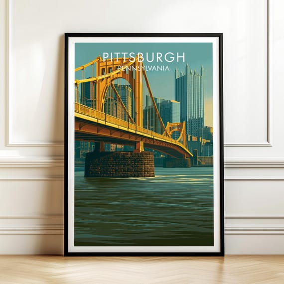 Pittsburgh Pennsylvania Poster Vintage Travel Wall Art Decor Usa Cityscape Print