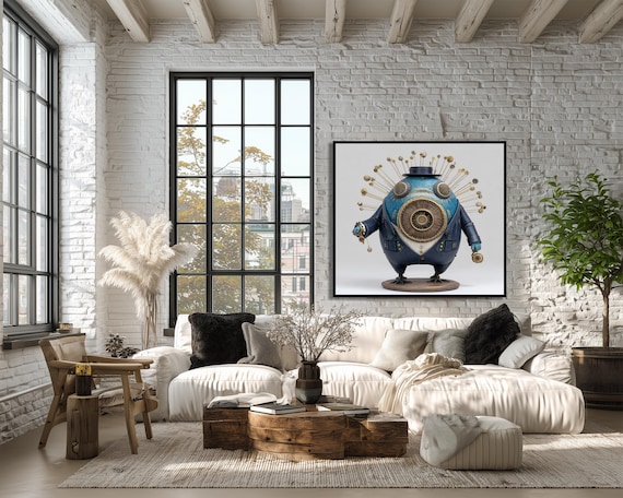 Steampunk Robot Gears and Clocks Whimsical Machine Art Poster