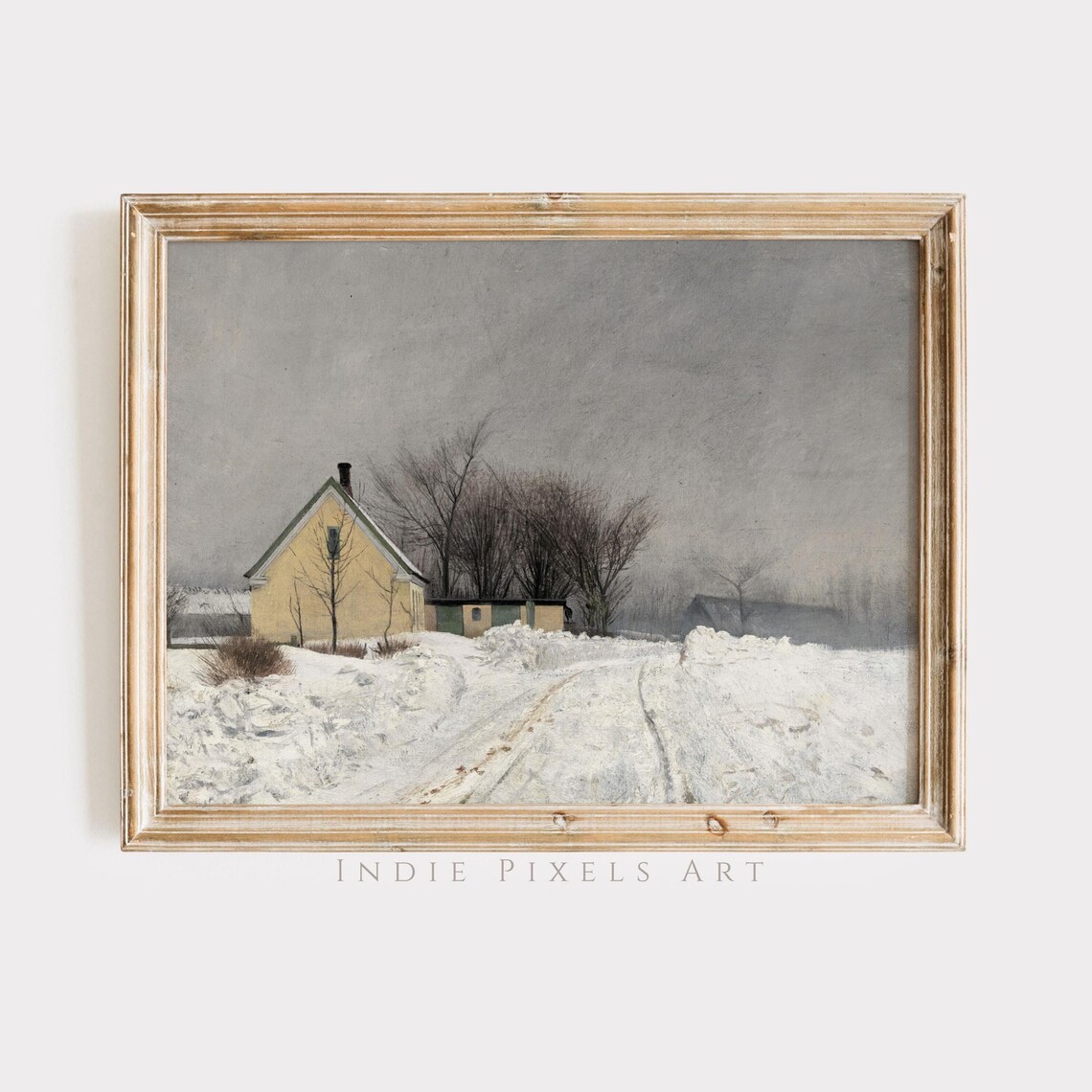Winter Wall Art Vintage Snowy Homestead Painting Winter Landscape Art Moody Cottage Decor Modern Farmhouse Art