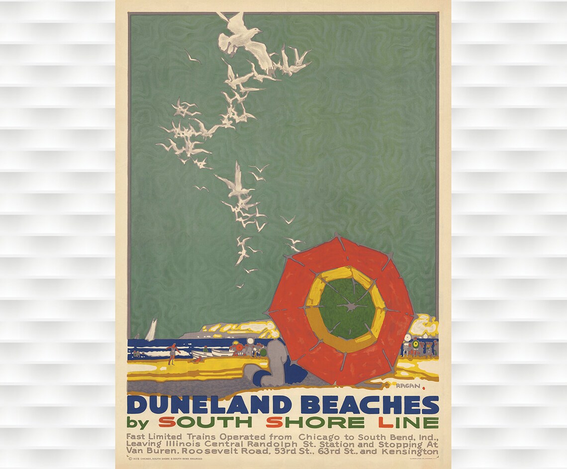 Duneland Beaches South Shore Line Vintage Railroad Travel Poster