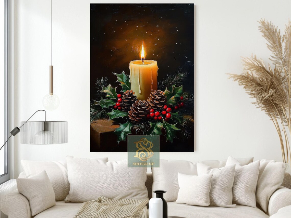 Vintage Christmas Candles and Pinecone Art Print - Image 2