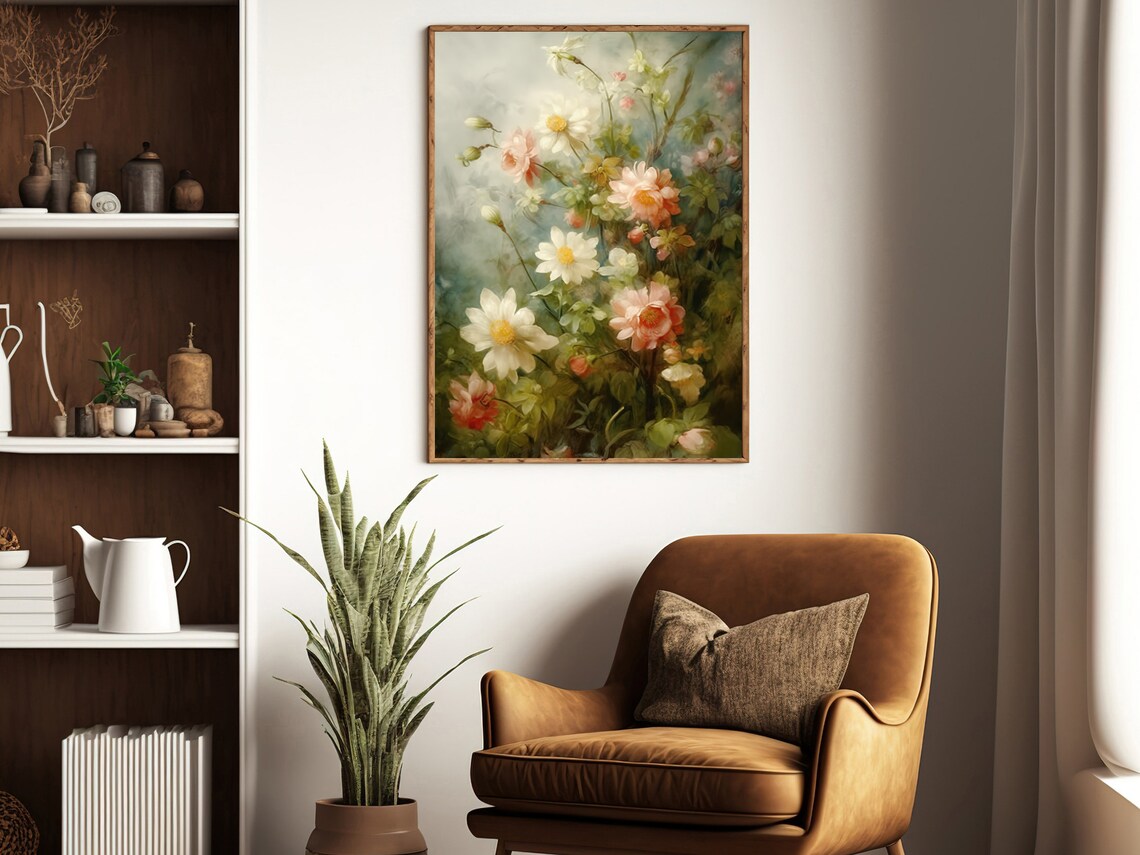 Dreamy Wildflower Meadow Daisies Cosmos Soft Pastel Vintage Floral Poster - Image 3