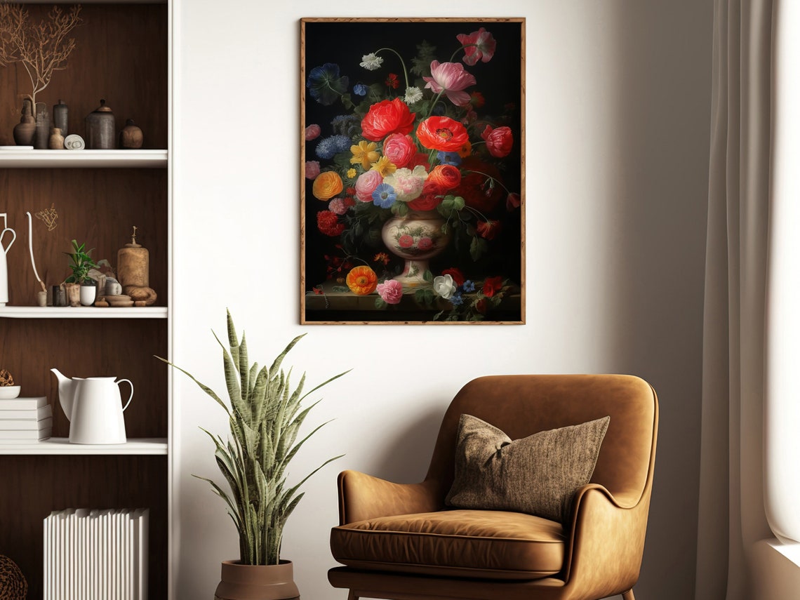Dutch Masters Floral Bouquet Red Poppies Black Background Poster - Image 2