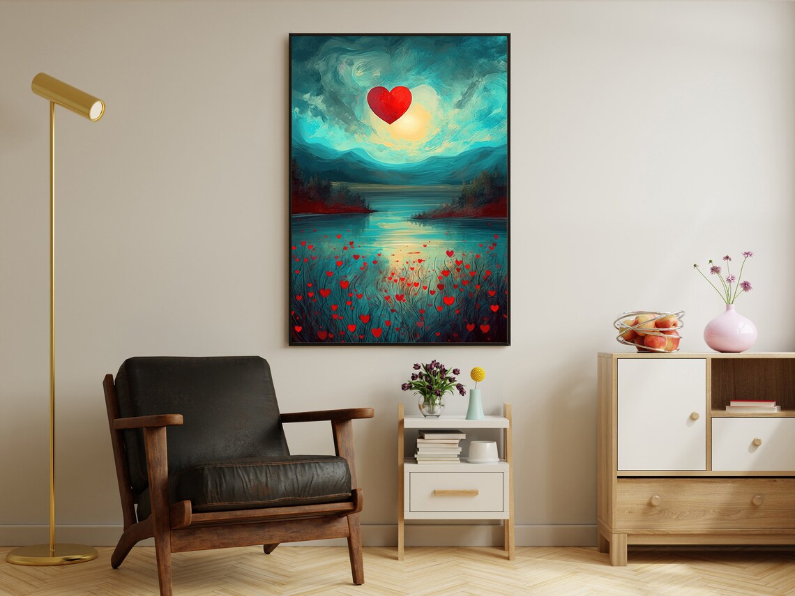 Flowers Heart Love Art Print, Valentine Wall Decor - Image 2