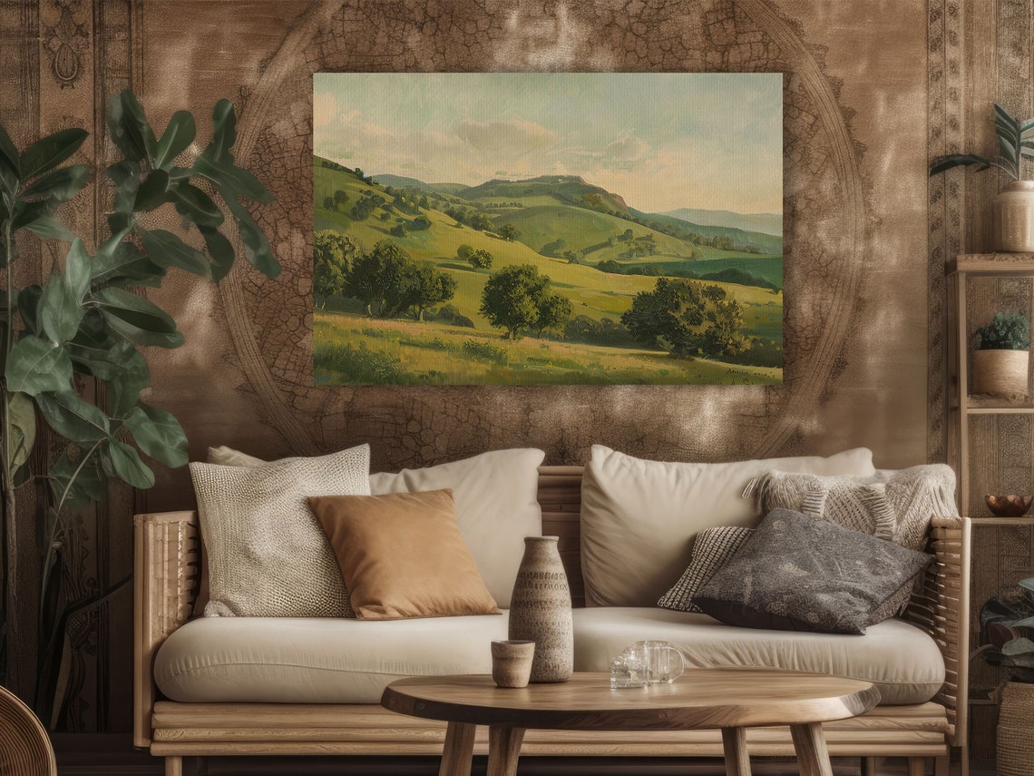 Rolling Green Hills Countryside Landscape Painterly Valley Poster - Image 2