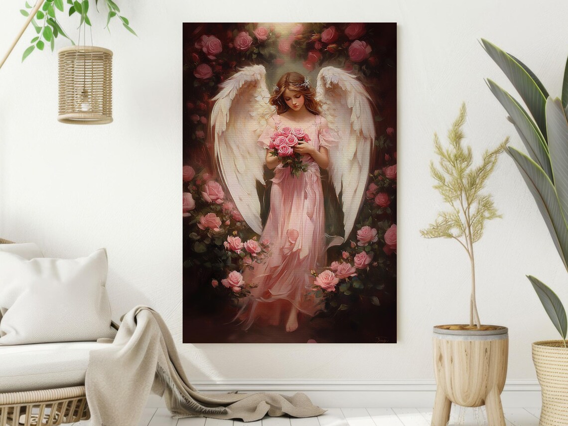 Vintage Angel Painting, Celestial Spiritual Art Print - Image 2
