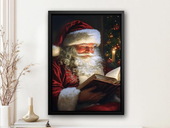 Vintage Santa Reading Book Christmas Art Print