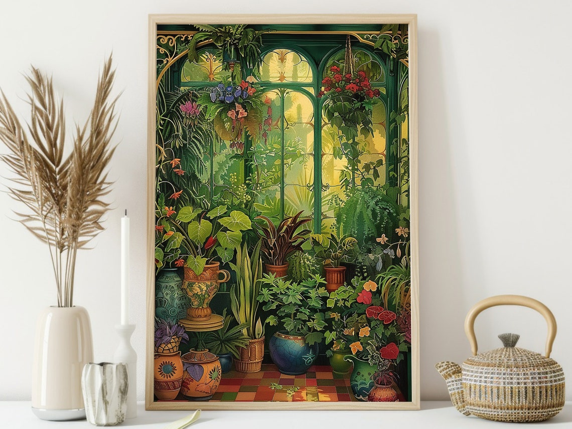 Cottage Tropical Greenhouse Print Botanical Poster Print Flowers Wall Art Room Decor - Image 3