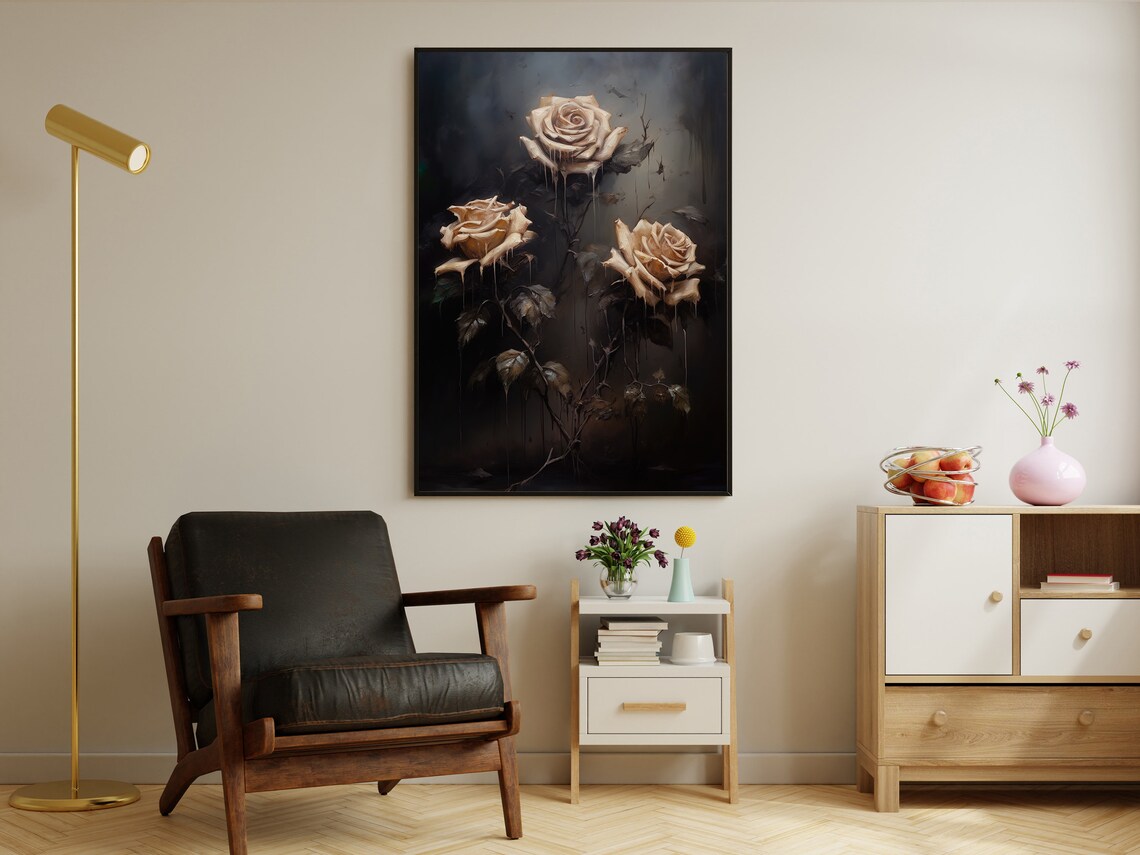 Dark Roses Still Life Painting, Gothic Art Print - Image 4