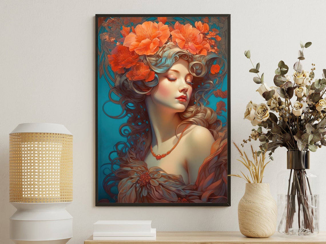 Floral Woman Painting Woman Art Print Beauty Print Woman Poster Print Flowers Art Print Flowers Painting