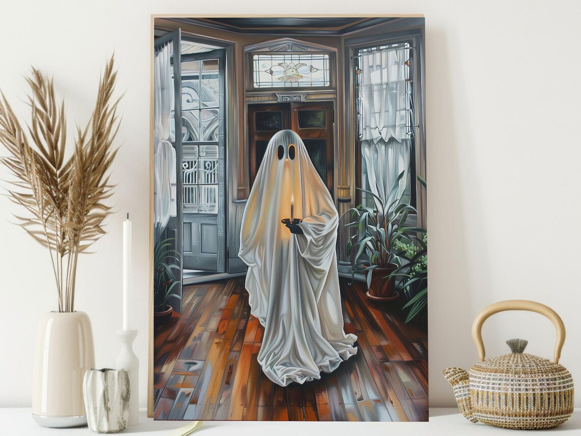 Ghost Holding Candle in Sunlit Victorian Room Stained Glass Poster - Image 4