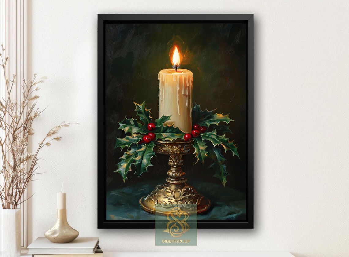 Cozy Christmas Candles, Rustic Vintage Poster