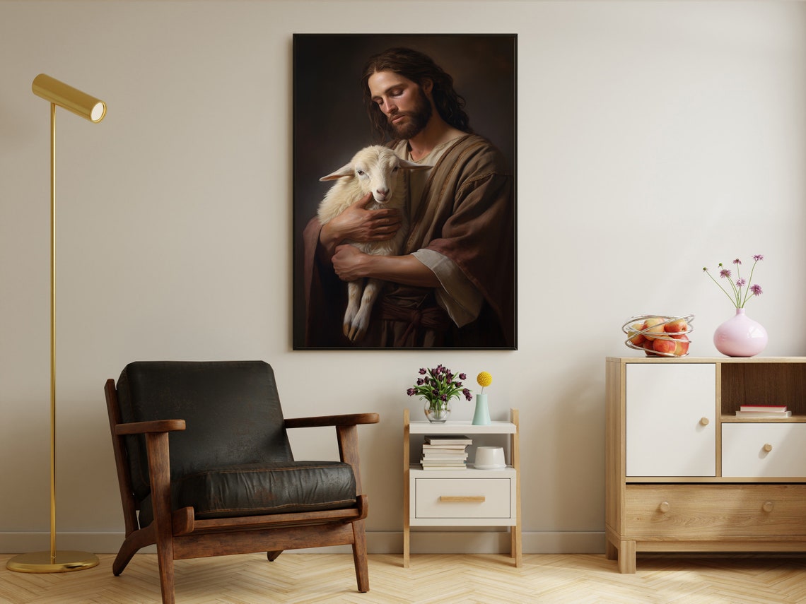 Good Shepherd Jesus Holding Lamb Classic Christian Faith Poster - Image 3