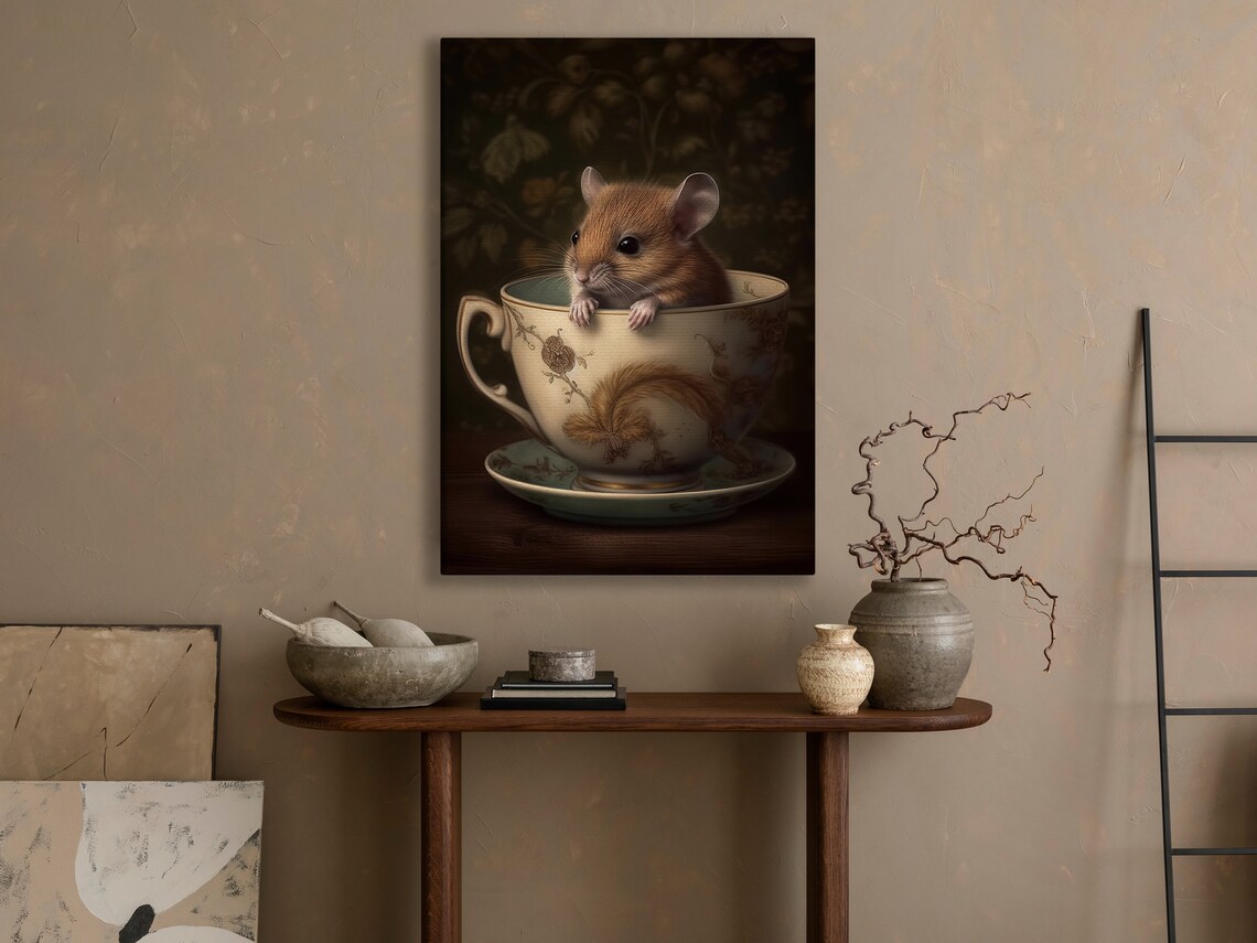 Cute Mouse In Vintage Teacup Whimsical Storybook Animal Poster - Image 4