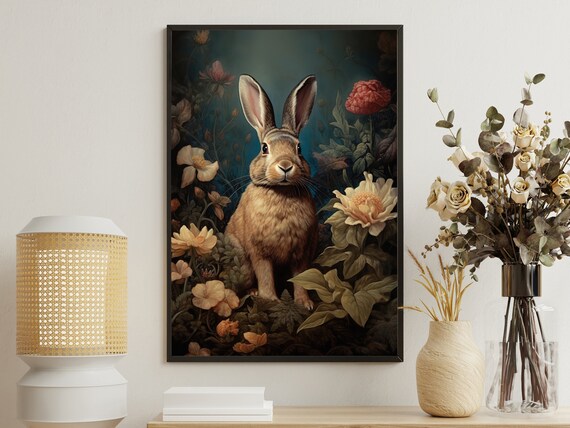 Charming Brown Rabbit Sitting Among Cottage Garden Blooms Poster