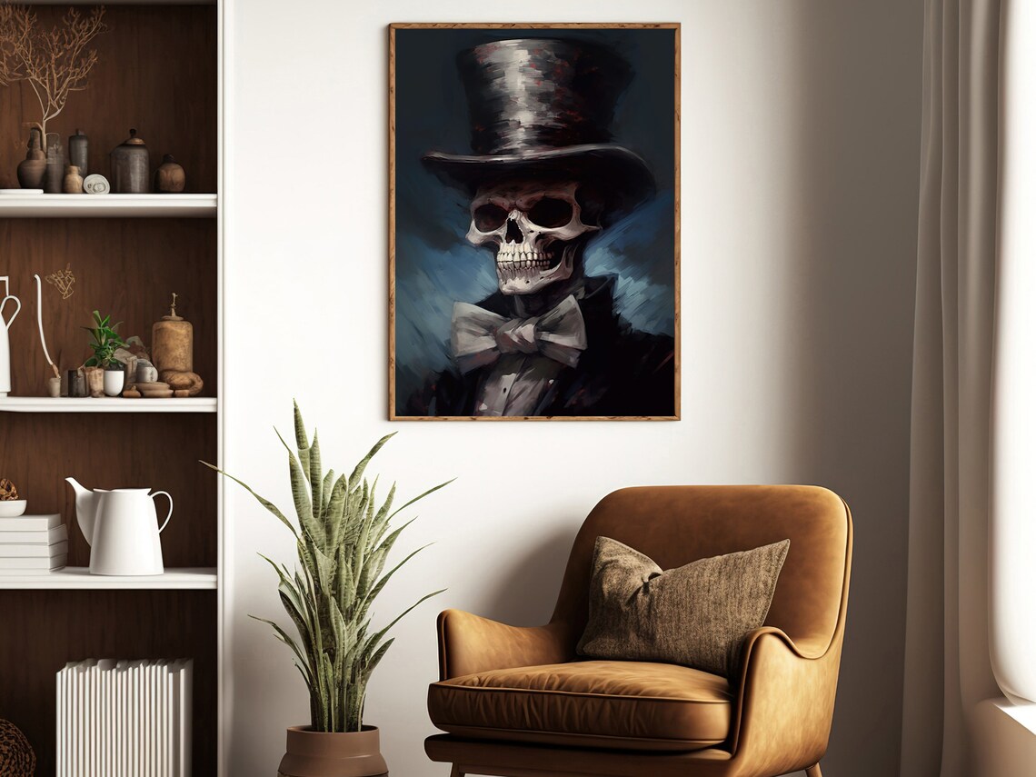 Victorian Skeleton Gentleman Top Hat Bow Tie Dark Elegant Gothic Portrait Print - Image 2