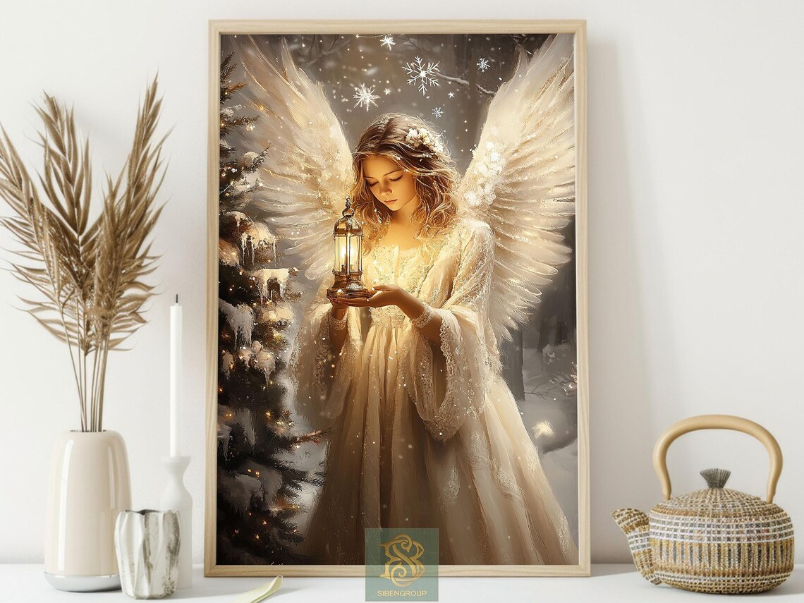 Vintage Christmas Angel Art Print, Christian Decor - Image 4