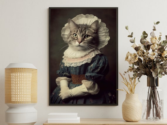 Victorian Cat Lady Painting Female Cat Art Print Royal Feline Print Gothic Cat Art Print Cat Poster Print Cat Lovers Gift