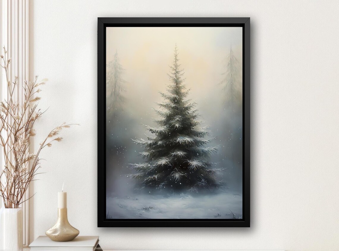 Vintage Christmas Tree Cottage Holiday Poster Print