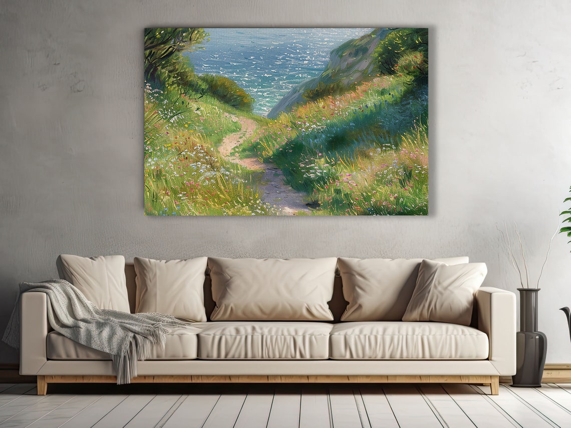 Wildflower Path Down To Sparkling Sea Coast Impressionist Poster - Image 2