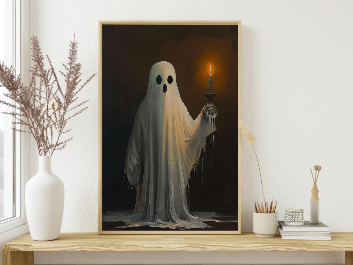 Vintage Ghost Holding Candle Art Print, Halloween - Image 3