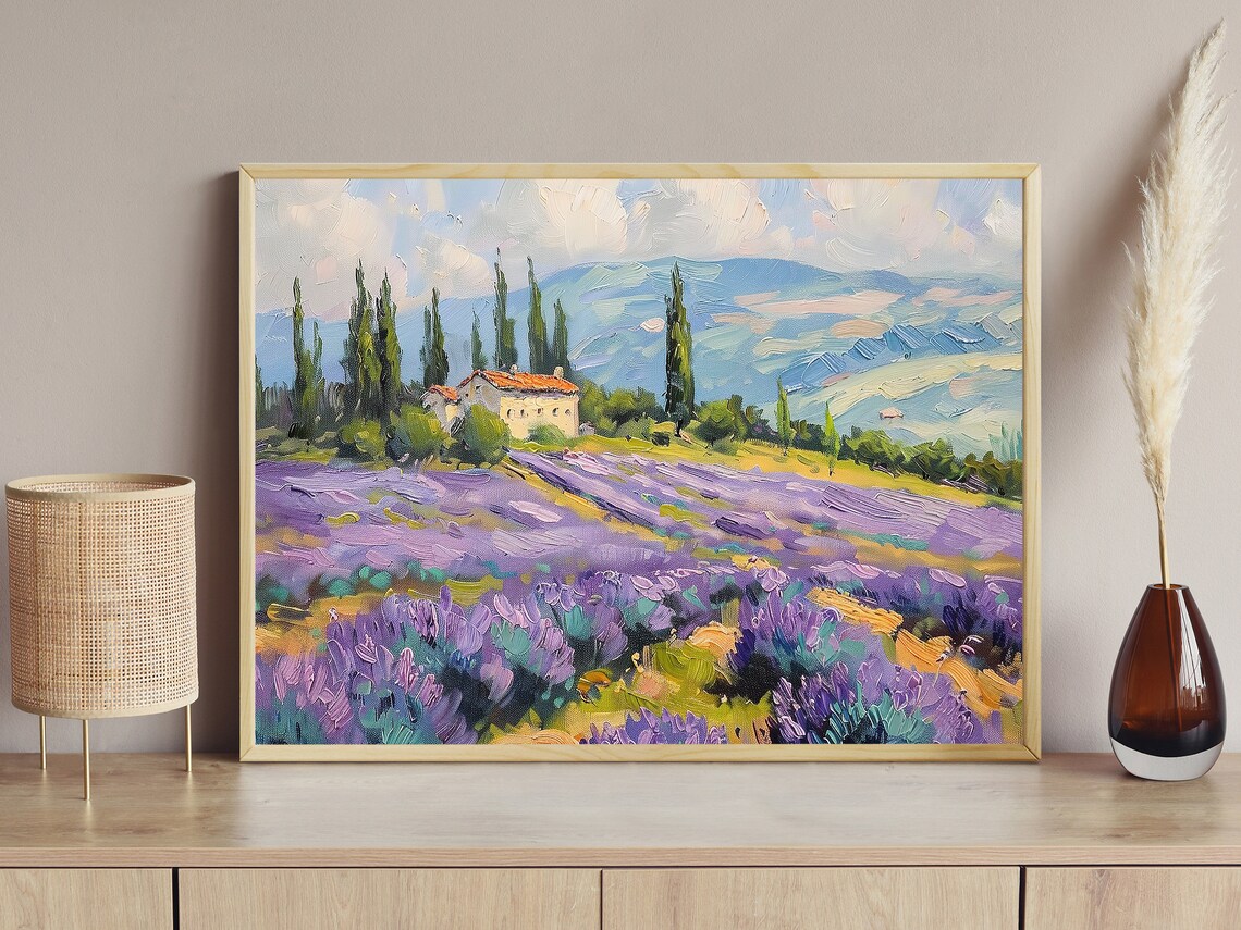Cottage Country House Painting Lavender Print Flowers Print Flowers Poster Print Vintage Flower Wall Art