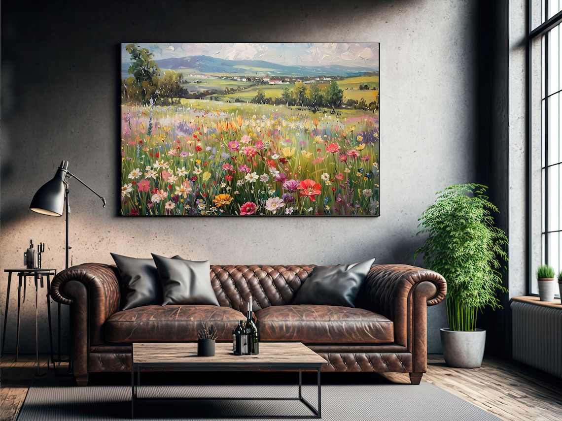 Cottage Wild Flowers Field Painting, Rustic Poster Print - Image 2