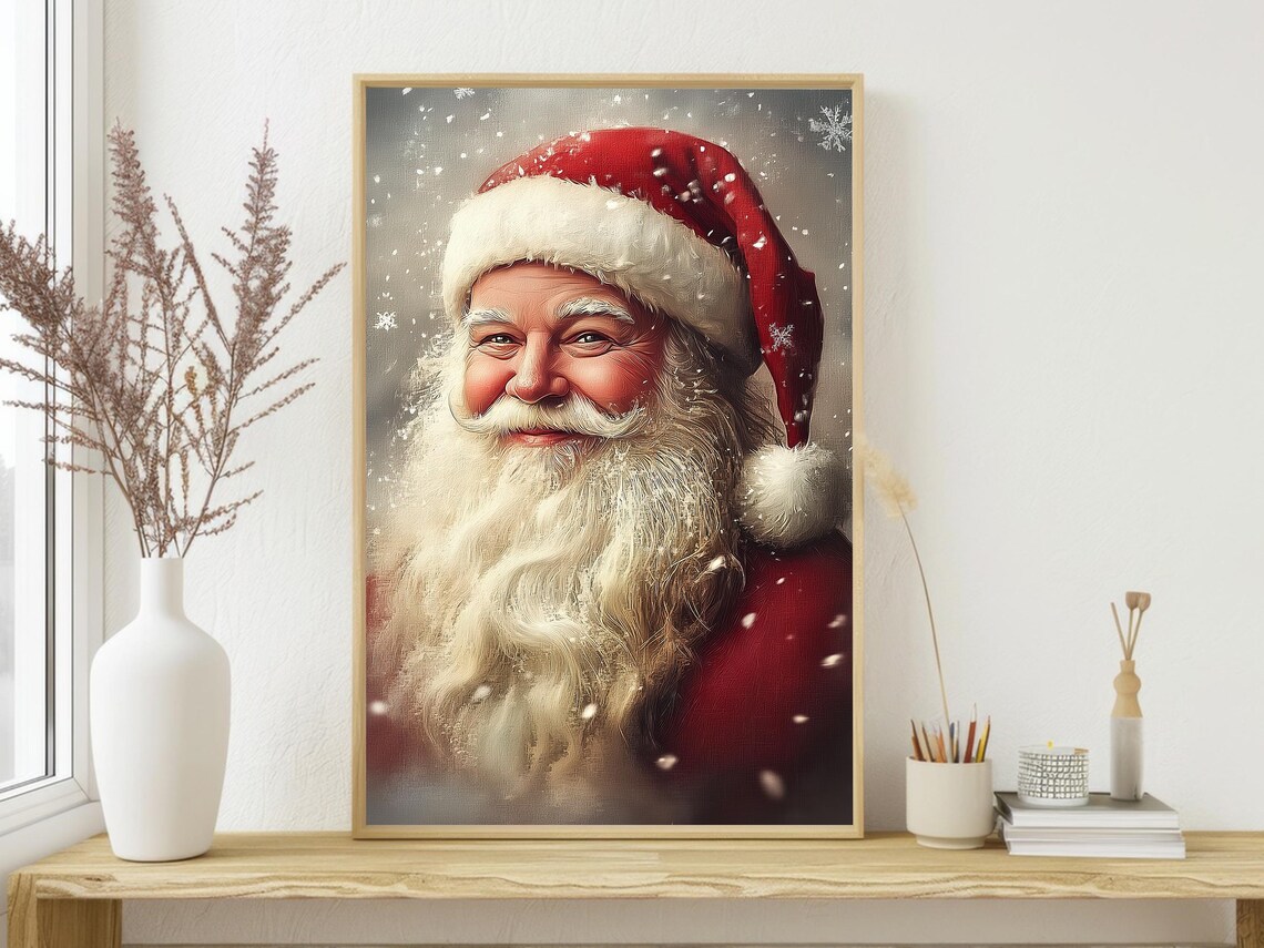 Vintage Santa Portrait Painting, Christmas Art Print - Image 4