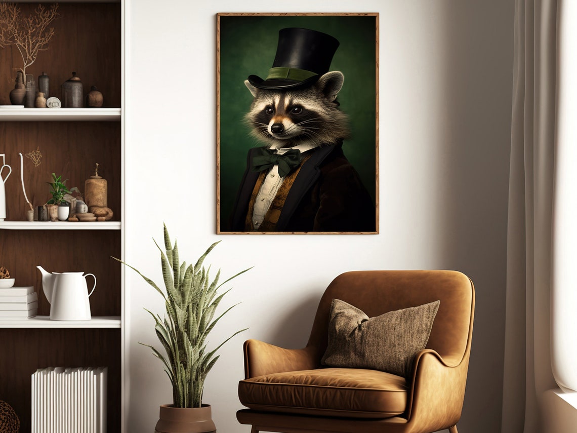 Victorian Raccoon Painting Raccoon In Suit Art Print Raccoon Man Print Gothic Art Print Dark Academia Art Raccoon Poster Print - Image 2