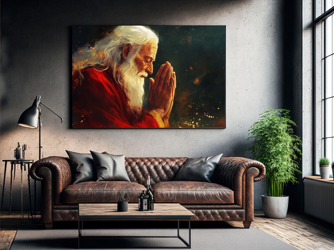 Vintage Santa Praying Art Print, Christian Christmas Decor - Image 2