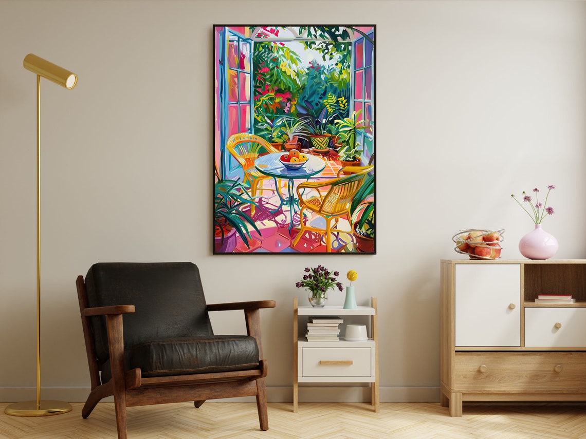 Sunlit Terrace With Yellow Chairs Fruit Bowl Fauvist Art Print - Image 4
