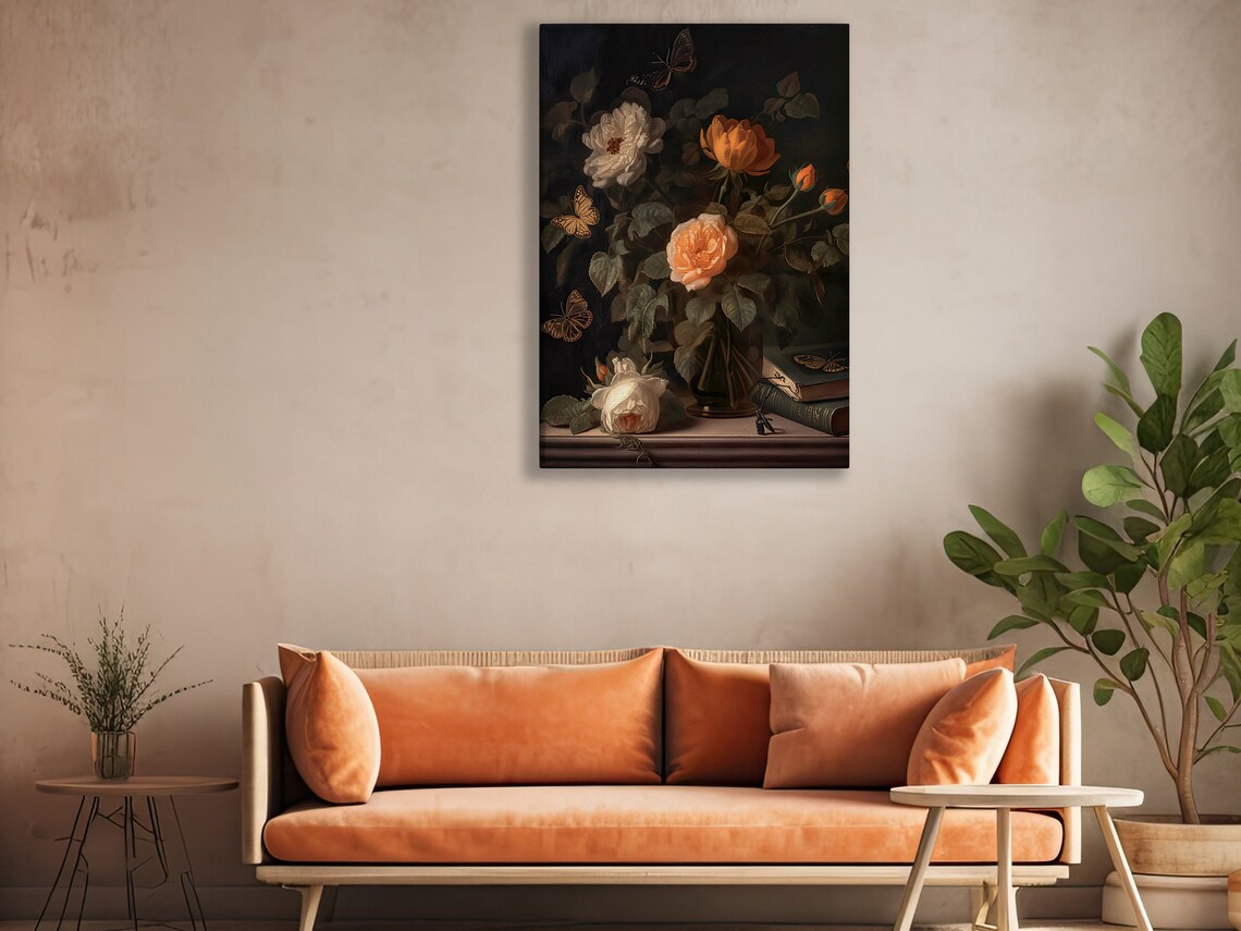 Vintage Flower Vase, Gothic Dark Academia Art Print - Image 2