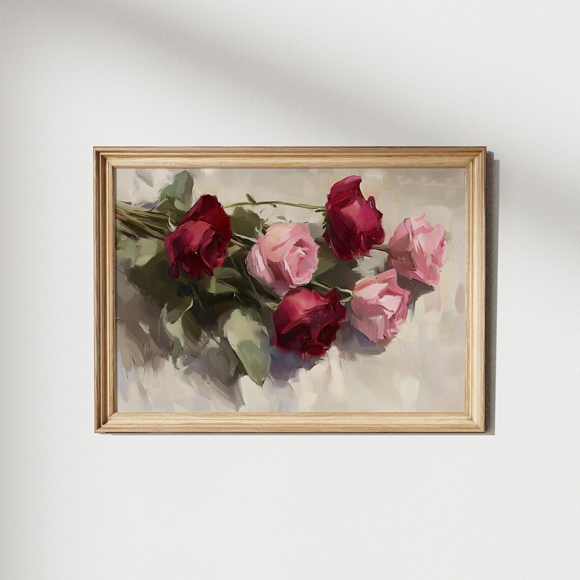 Red Pink Roses Oil Painting Romantic Floral Bouquet Art Poster - Image 7
