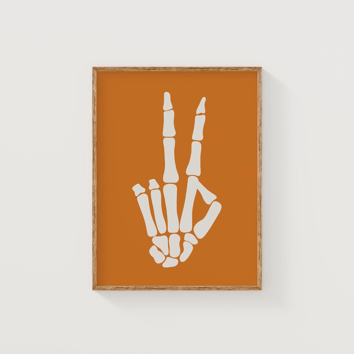 Skeleton Hand Peace Sign Burnt Orange Halloween Party Art Poster - Image 3