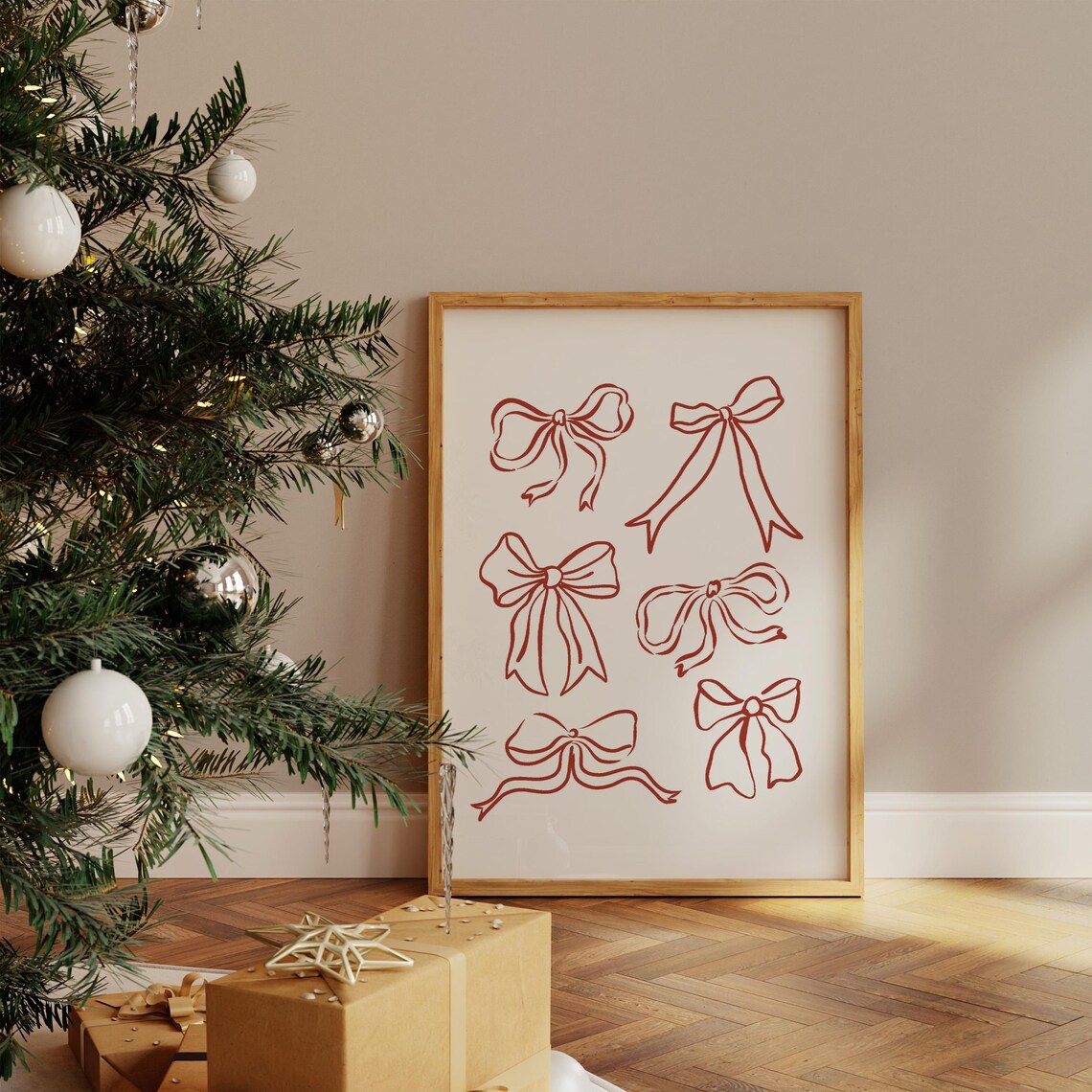 Six Red Ribbon Bows Hand Drawn Line Art Coquette Style Poster - Image 5