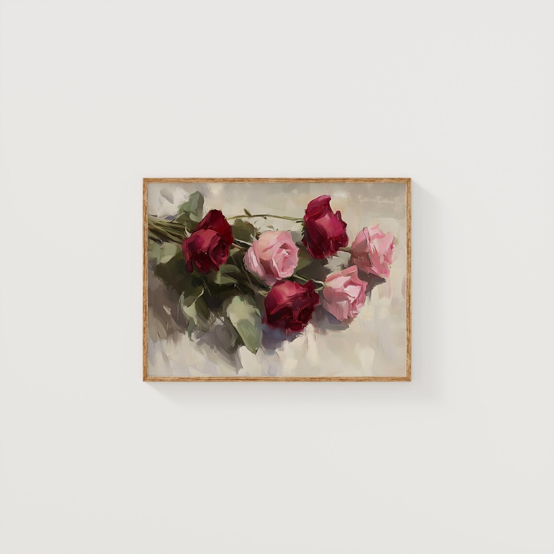 Red Pink Roses Oil Painting Romantic Floral Bouquet Art Poster - Image 5