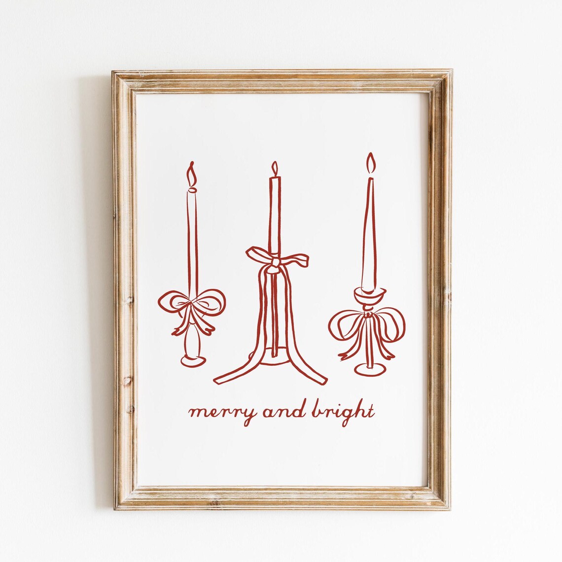 Merry and Bright Candles Line Art Coquette Christmas Wall Art