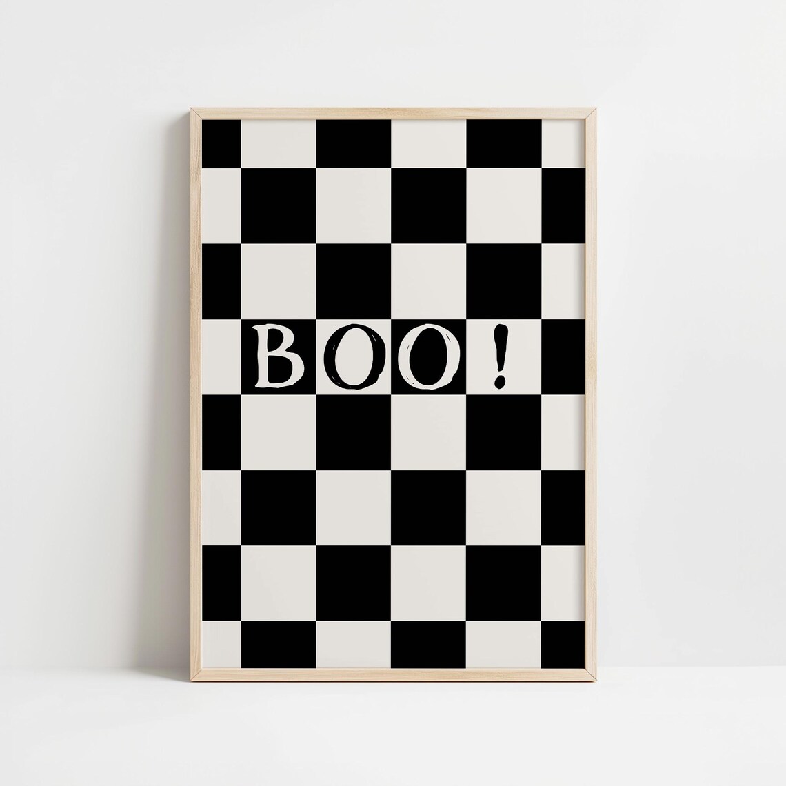 Boo Checkerboard Black White Retro Halloween Typographic Poster - Image 5