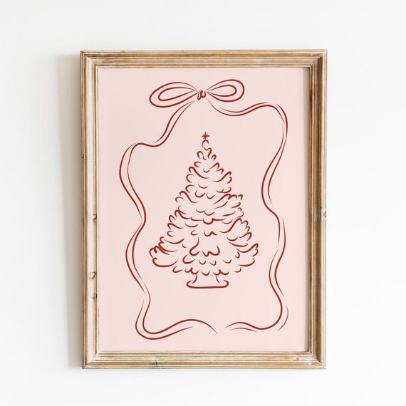 Christmas Tree Print Coquette Aesthetic Print Girly Christmas Prints Whimsy Holiday Decor Cute Holiday Wall Art