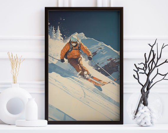 Vintage Mountain Ski Poster Winter Poster Art Swiss Ski Print French Wall Art Retro Wall Decor Downhill Skiing Winter Art 1970s Ski