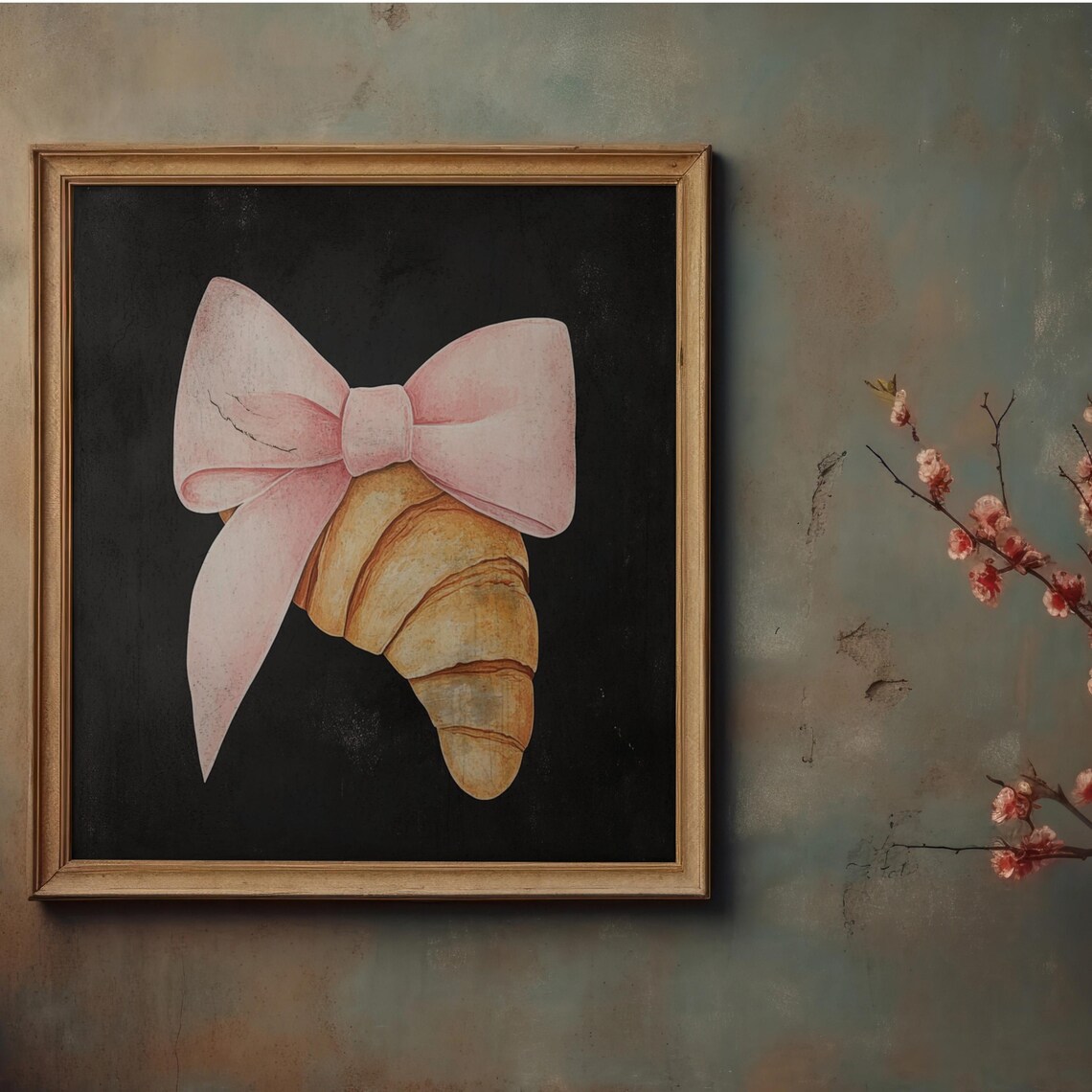 Croissant With Pink Bow, Cute Coquette Wall Art - Image 4