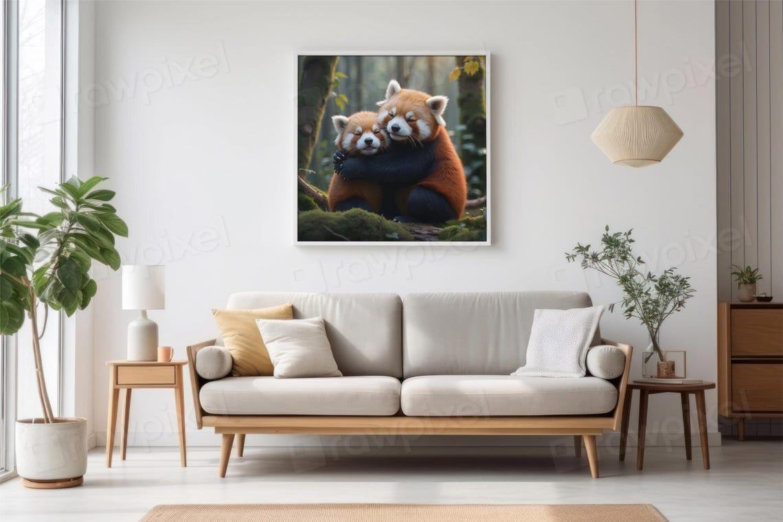 Two Fluffy Red Pandas Hugging Tenderly in a Misty Forest Poster - Image 2