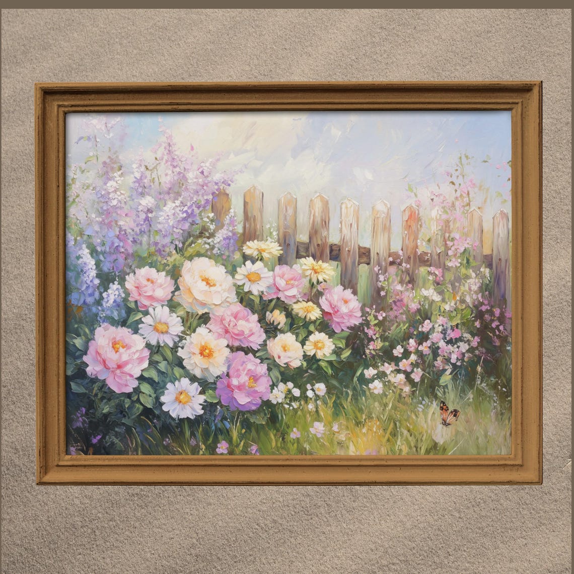 Vintage Rose Garden Wall Art Painting France Landscape Painting Decor Country Roses Painting Cottagecore Summer Scene Landscape Print