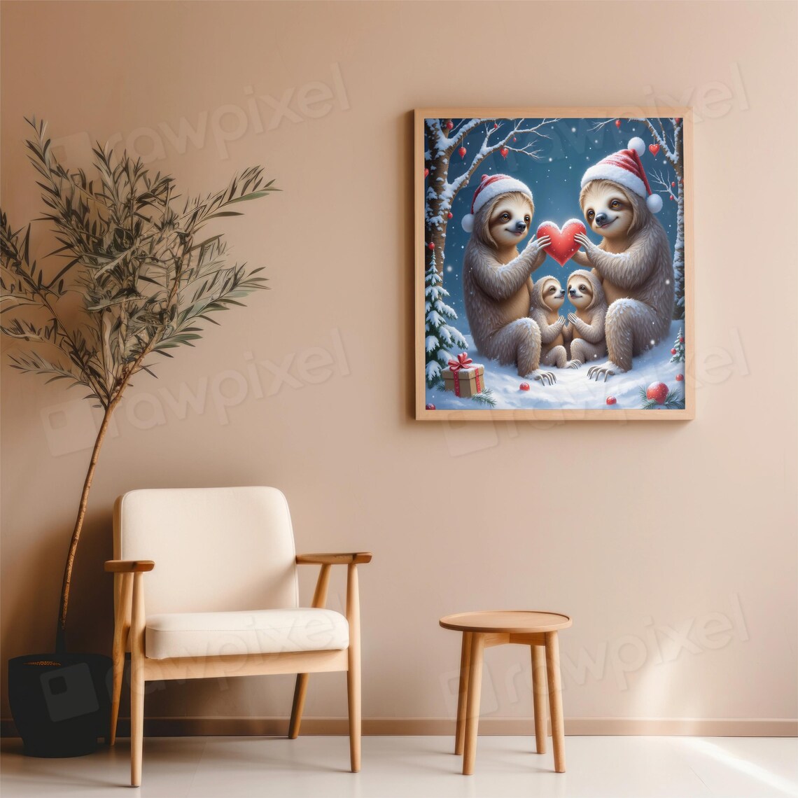 Festive Christmas Sloth Family Holding a Red Heart in Snow Poster - Image 4