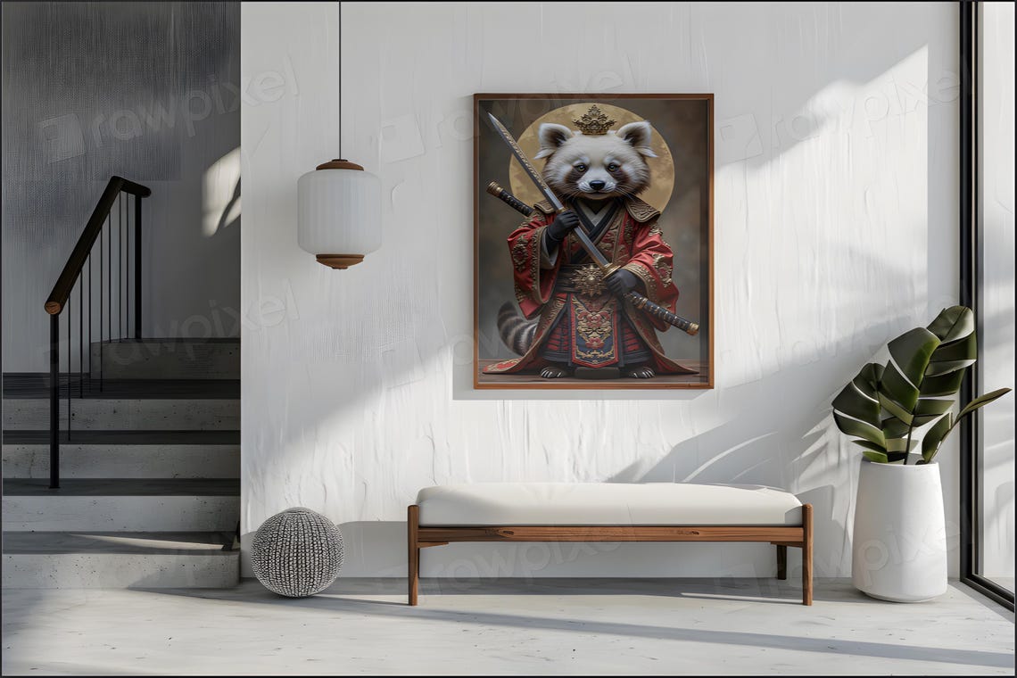Crowned Red Panda Samurai in Red Armor Holding Katana Poster - Image 4