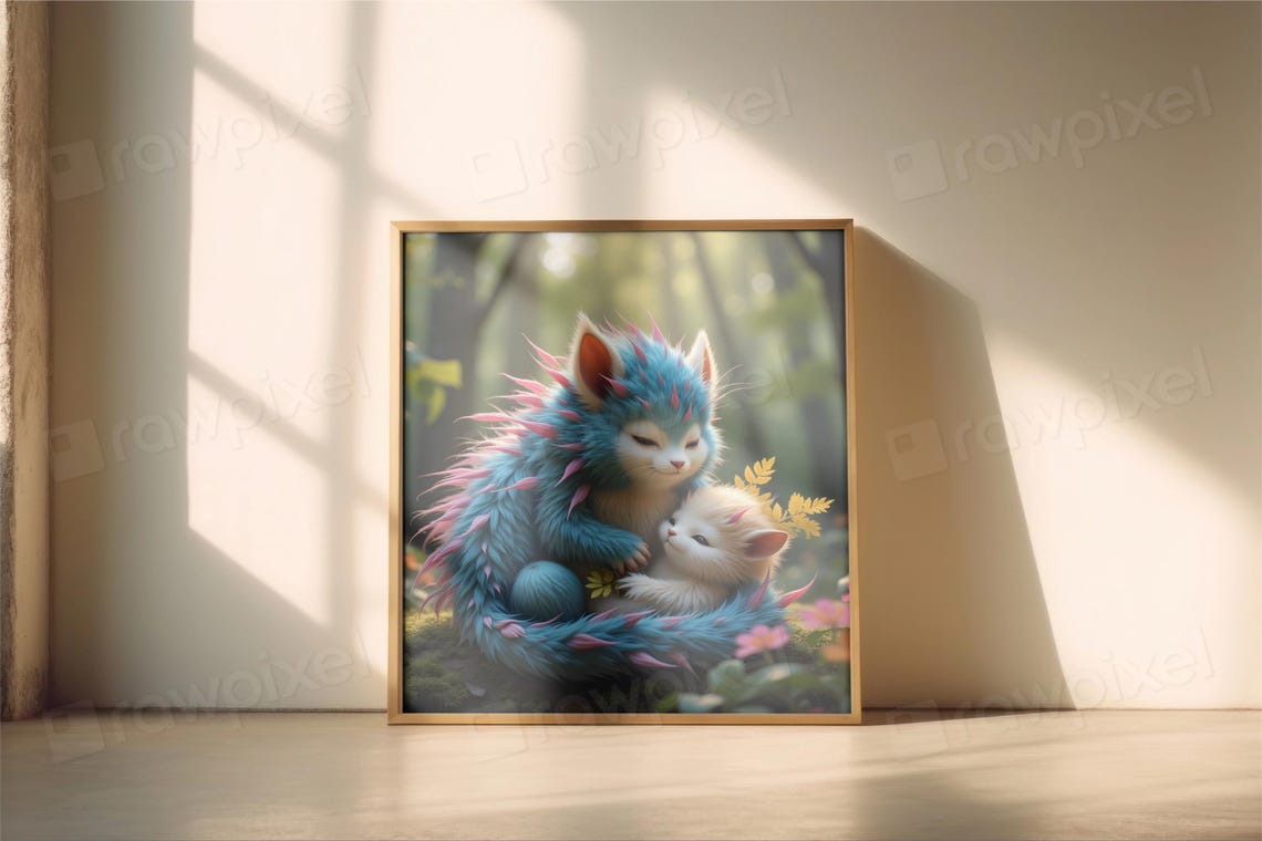 Sweet Mother and Baby Hedgehog Cuddling in a Sunny Forest Poster - Image 6