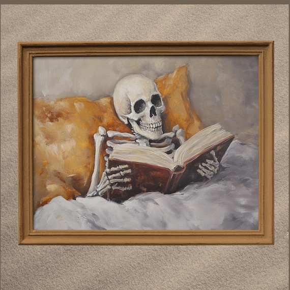 Vintage Skeleto Reading Bed, Halloween Decor