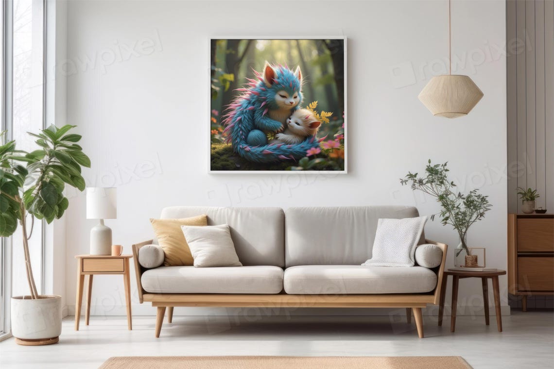 Sweet Mother and Baby Hedgehog Cuddling in a Sunny Forest Poster - Image 2